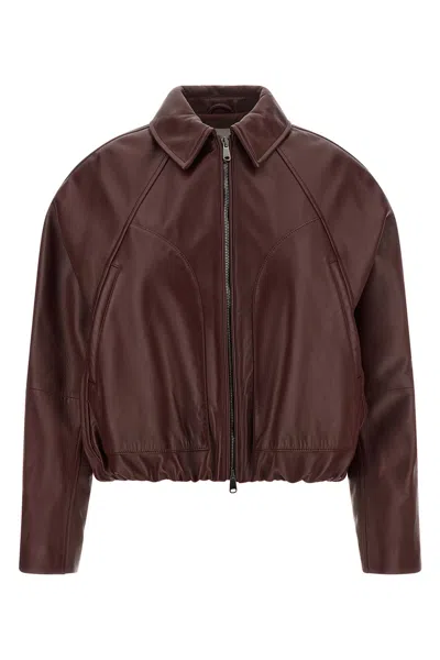 Brunello Cucinelli Nappa Leather Jacket In Burgundy