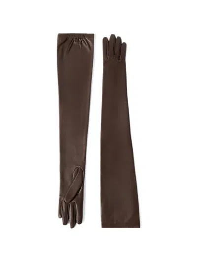 Brunello Cucinelli Nappa Leather Long Gloves In Brown