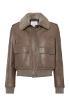 Brunello Cucinelli Fur Collar Leather Jacket In Mud