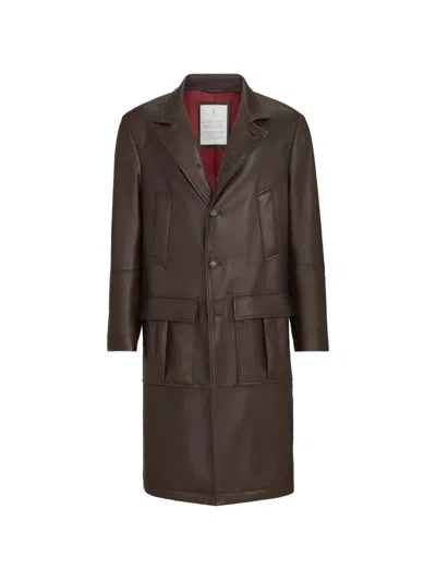 Brunello Cucinelli Nappa Leather Overcoat In Brown