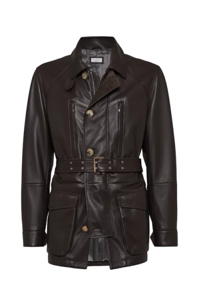 Brunello Cucinelli Parka Belted Waist Front Pockets In Black