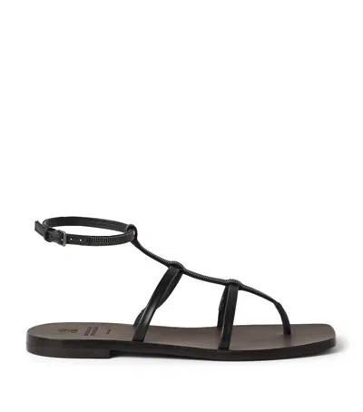 BRUNELLO CUCINELLI NAPPA LEATHER PRECIOUS STRAP SANDALS