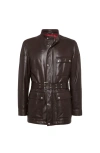 Brunello Cucinelli Belted Leather Safari Jacket In Brown