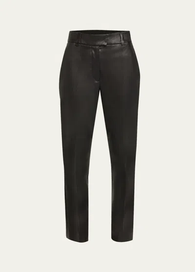 Brunello Cucinelli Nappa Leather Straight-leg Trousers In C200 Black