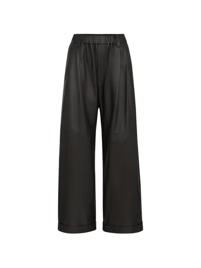 Brunello Cucinelli Nappa-leather Baggy Trousers In Black
