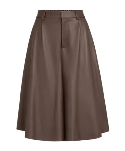 Brunello Cucinelli Nappa-leather Wide Bermuda Shorts With Monili In Brown