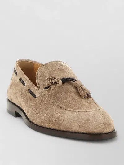 Brunello Cucinelli Nappi Suede Tassel Moccasins Round Toe In Neutral