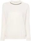 Brunello Cucinelli Crew Neck Long Sleeve Knit Sweater In Natural