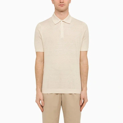 Brunello Cucinelli Natural Linen Short-sleeved Polo Shirt In Beige