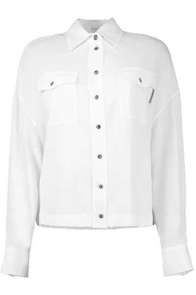 Brunello Cucinelli Natural Silk Women's Shirt In White