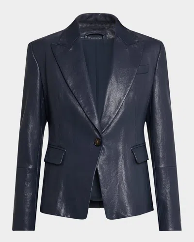 Brunello Cucinelli Natural Washed Leather Blazer In Midnight
