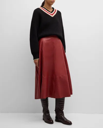 BRUNELLO CUCINELLI NATURAL WASHED LEATHER MIDI CIRCLE SKIRT