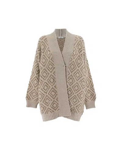 Brunello Cucinelli Natural Wool Cardigan In Brown
