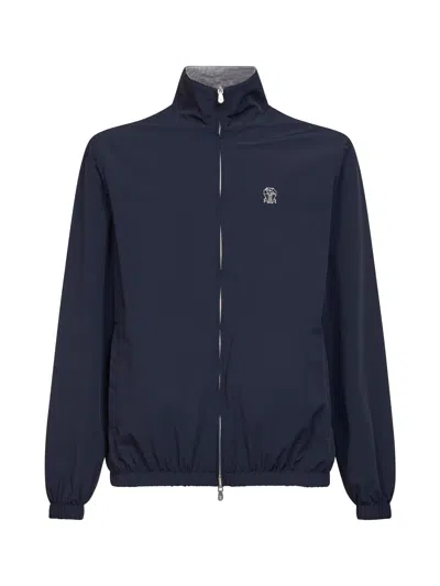 Brunello Cucinelli Navy Blue And Grey Nylon And Knit Reversible Jacket