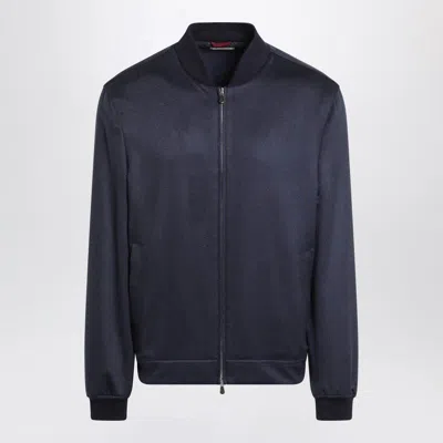 Brunello Cucinelli Navy Blue Cardigan In Lightweight Cashmere Flannel In Multi