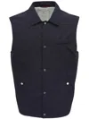 Brunello Cucinelli Navy Blue Coat With Classic Collar In Black