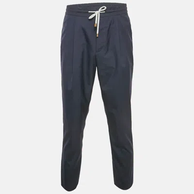 Pre-owned Brunello Cucinelli Navy Blue Cotton Leisure Fit Pants L