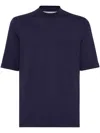 Brunello Cucinelli Contrasting-trims Solid T-shirts In Blue