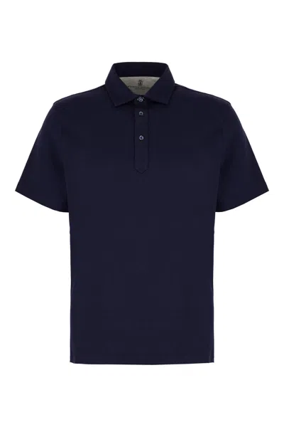 Brunello Cucinelli Navy Blue Cotton Polo Shirt In Cobalto