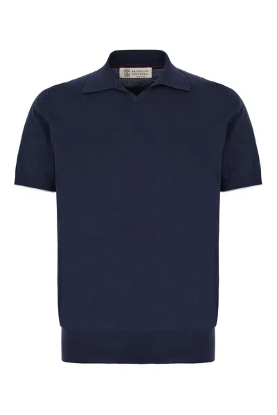 Brunello Cucinelli Navy Blue Cotton Polo Shirt In Navy Grigio Scuro