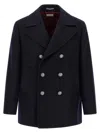 Brunello Cucinelli Navy Blue Double Flannel Caban Blazer In Black