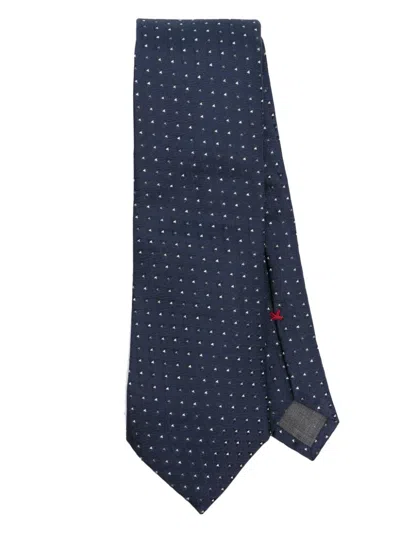 Brunello Cucinelli Navy Blue Geometric-pattern Silk Jacquard Tie For Men