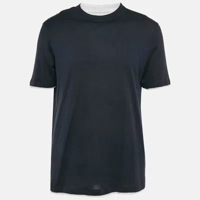 Pre-owned Brunello Cucinelli Navy Blue Jersey Crewneck T-shirt Xxl