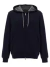 Brunello Cucinelli Techno Cotton Interlock Zip-front Hooded Sweatshirt In Navy Blue