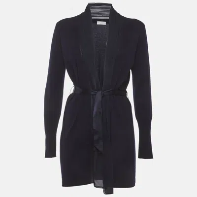 Pre-owned Brunello Cucinelli Navy Blue Knit Belted Cardigan S