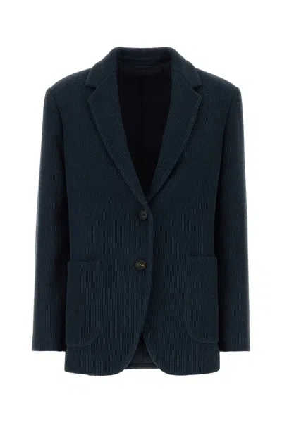 Brunello Cucinelli Navy Blue Knit Blazer With Metallic Touch