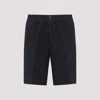 Brunello Cucinelli Elastic Waistband Linen Bermuda Shorts In Navy Blue