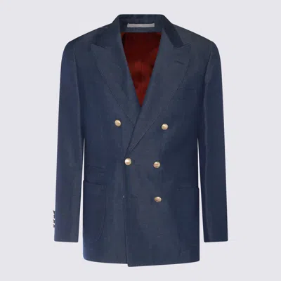 Brunello Cucinelli Navy Blue Linen-wool Blend Blazer