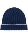 Brunello Cucinelli Navy Blue Logo Beanie Hat In Blue