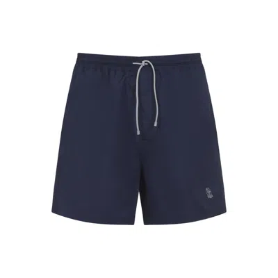 Brunello Cucinelli Navy Blue Logo Swim Shorts