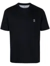Brunello Cucinelli Cotton Jersey Crew Neck T-shirt With Logo Clothing In Navy Blue