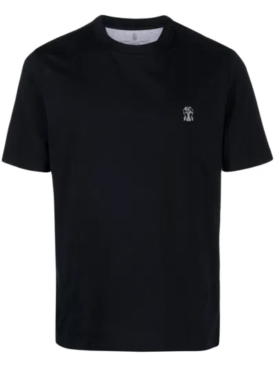 BRUNELLO CUCINELLI NAVY BLUE LOGO T-SHIRT