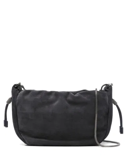 Brunello Cucinelli Navy Blue Mellow Mini Crossbody Bag In Brown