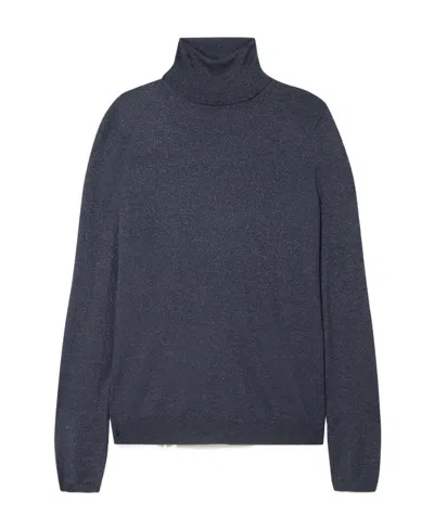 Brunello Cucinelli Navy Blue Metallic Turtleneck Pullover In Black