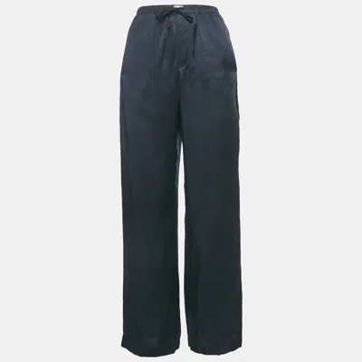 Pre-owned Brunello Cucinelli Navy Blue Monili Detail Satin Wide-leg Trousers M