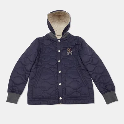 Pre-owned Brunello Cucinelli Navy Blue Nylon Quilted Hooded Jacket 12 Yrs
