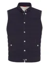 Brunello Cucinelli Quilted High Neck Sleeveless Jacket In Blue
