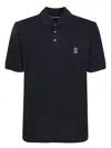 Brunello Cucinelli Midnight Polo Shirt With Buttoned Placket In Blue