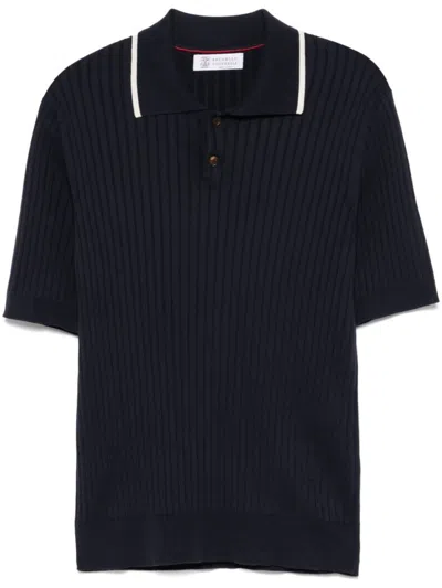 Brunello Cucinelli Navy Blue Polo In Black