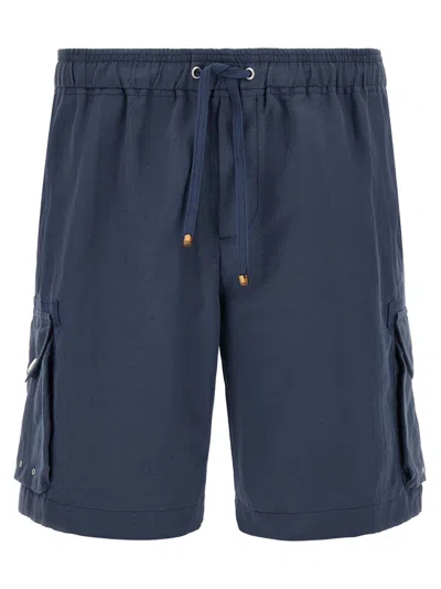 Brunello Cucinelli Linen And Cotton Cargo Bermuda Shorts In Blue