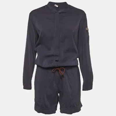Pre-owned Brunello Cucinelli Navy Blue Silk Blend Monili Detail Romper M