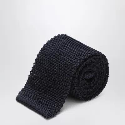 Brunello Cucinelli Navy Blue Silk Knit Tie In Black