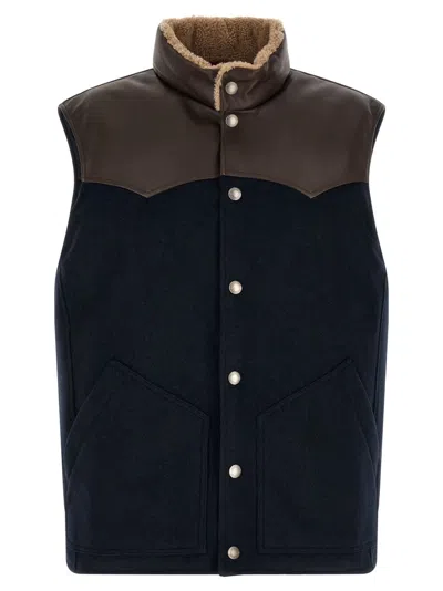 Brunello Cucinelli Wool Padded Gilet With Leather Trims And Shearling Collar In Multi