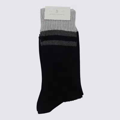 Brunello Cucinelli Navy Blue Socks In Navy+nebbia+grigio Scuro
