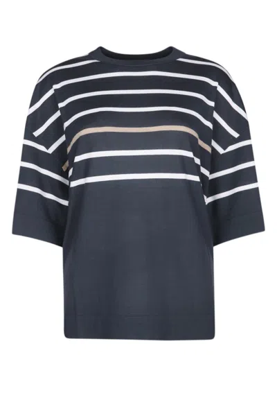 Brunello Cucinelli Navy Blue Striped T-shirt