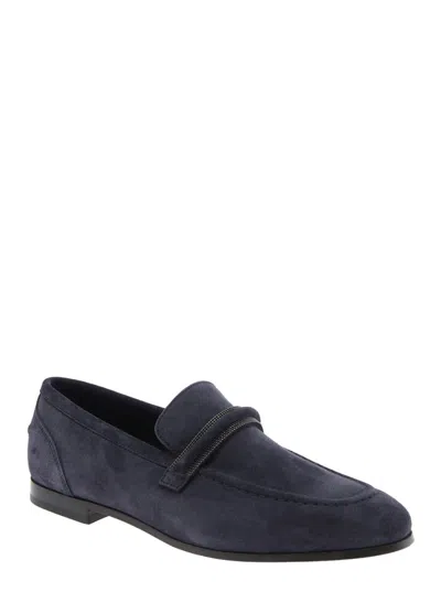 Brunello Cucinelli Navy Blue Suede Loafers